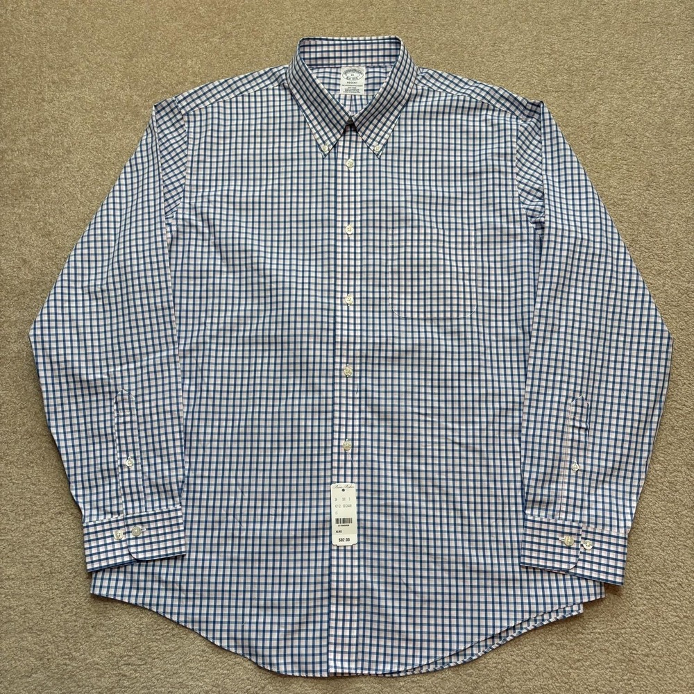 NWT Brooks Brothers‎ Shirt Mens XL Regent Blue Pink Gingham Non-Iron Supima